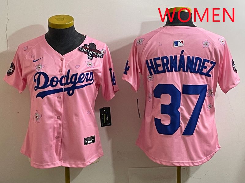 Women Los Angeles Dodgers 37 Hernandz Pink Sakura Edition 2025 Nike MLB Jersey style 36
